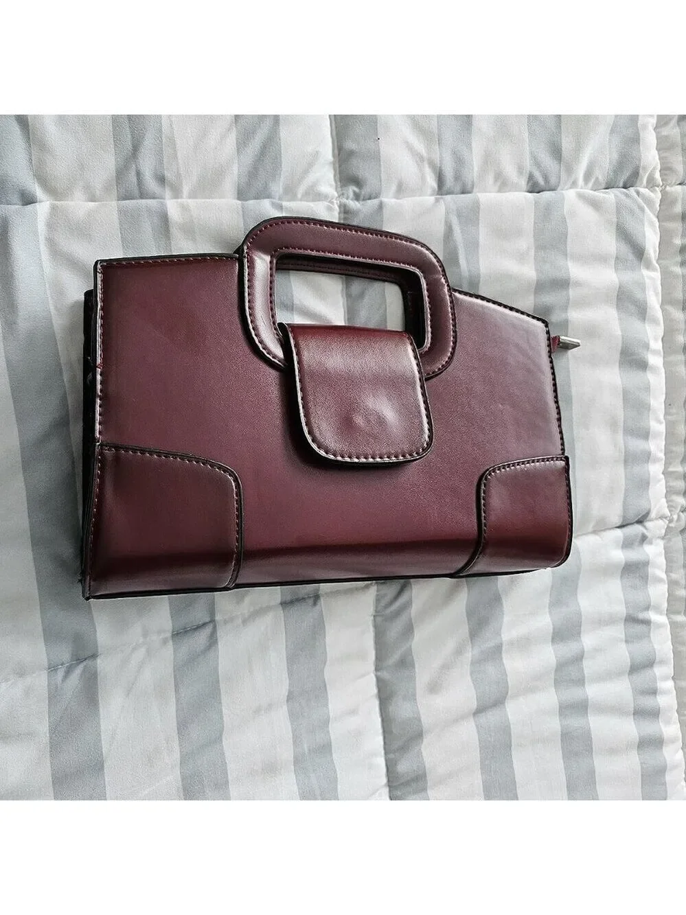 Vintage Style Flap Dark Red Tote Top Handle Satchel Handbags Vegan Leather
